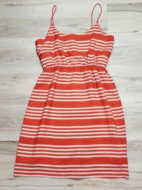 J. Crew Orange & White Striped Spagetti Strap Dress Size 6